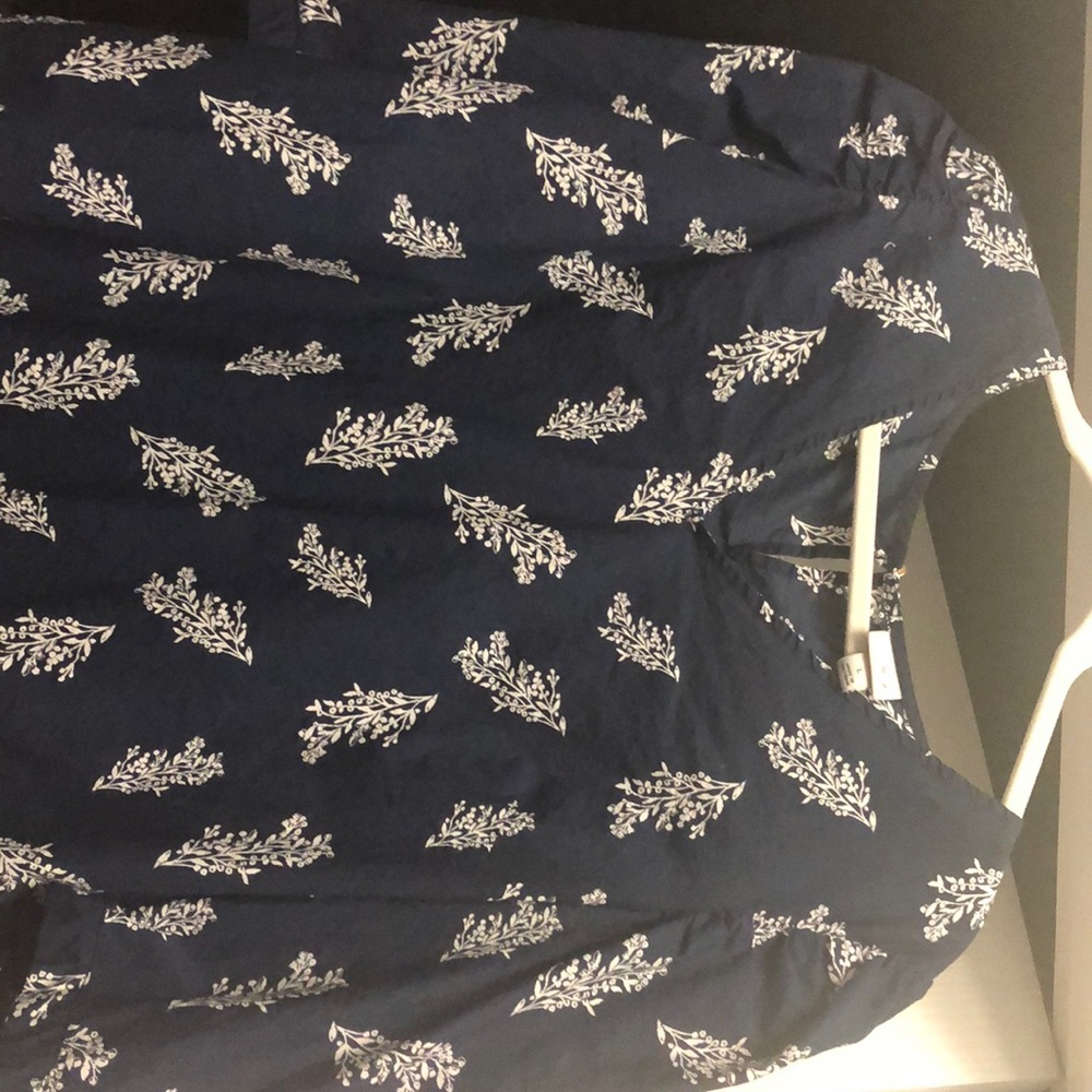 Blue and White Floral Long Sleeved Blouse